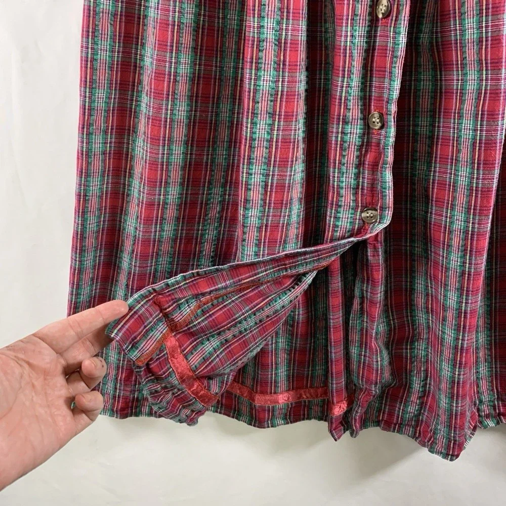 VTG Susan Bristol Seersucker Plaid Button Front Maxi Skirt XS/S Cottage Academia